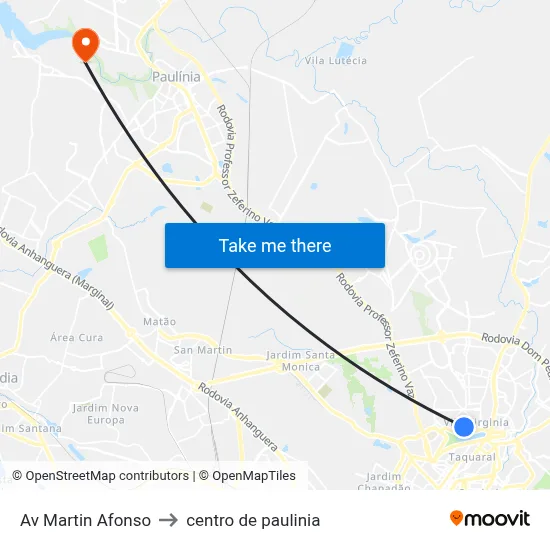 Av Martin Afonso to centro de paulinia map
