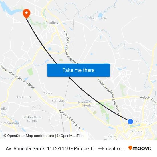 Av. Almeida Garret 1112-1150 - Parque Taquaral Campinas - SP 13087-291 Brasil to centro de paulinia map