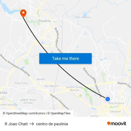 R Joao Chati to centro de paulinia map