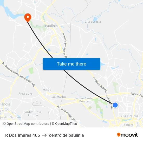 R Dos Imares 406 to centro de paulinia map