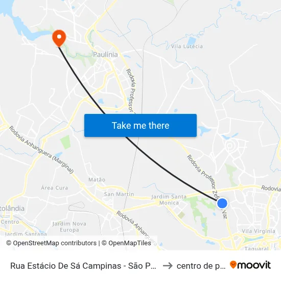 Rua Estácio De Sá Campinas - São Paulo 13080 Brasil to centro de paulinia map