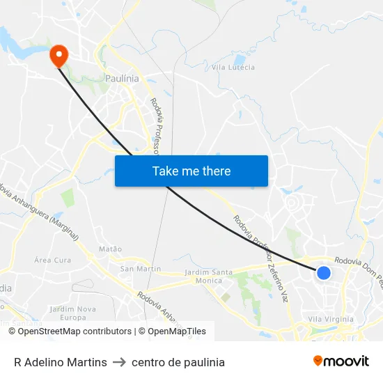 R Adelino Martins to centro de paulinia map