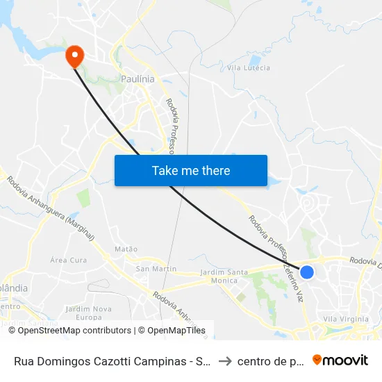 Rua Domingos Cazotti Campinas - São Paulo Brasil to centro de paulinia map