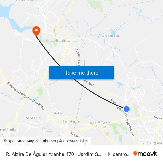 R. Alzira De Águiar Aranha 470 - Jardim Santa Genebra II (Barao Geraldo) Campinas - SP Brasil to centro de paulinia map
