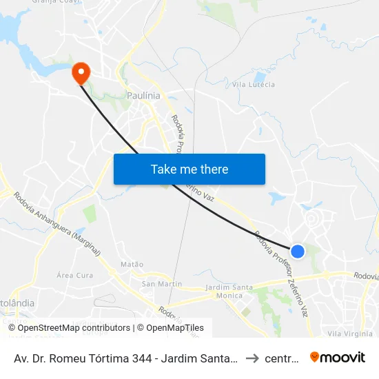 Av. Dr. Romeu Tórtima 344 - Jardim Santa Genebra II (Barao Geraldo) Campinas - SP 13084-791 Brasil to centro de paulinia map