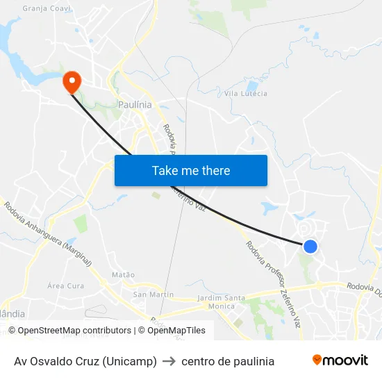 Av Osvaldo Cruz (Unicamp) to centro de paulinia map