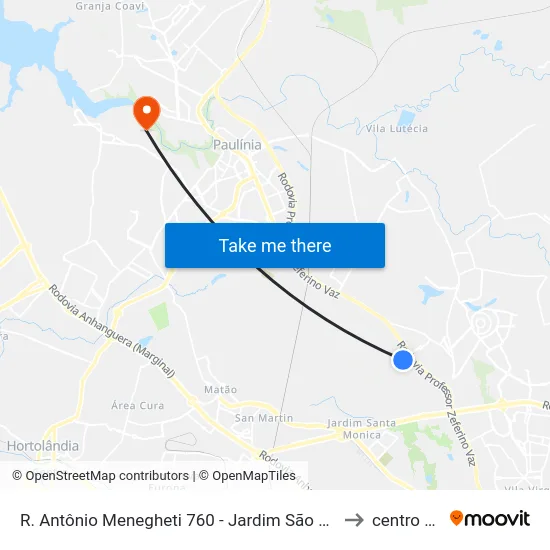 R. Antônio Menegheti 760 - Jardim São Gonçalo Campinas - SP 13082-740 Brasil to centro de paulinia map