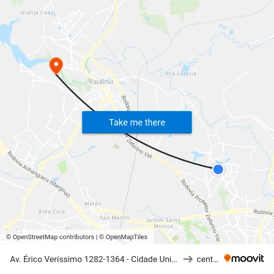Av. Érico Veríssimo 1282-1364 - Cidade Universitária Campinas - SP Brasil - Cidade Universitária Campinas - SP 13083-851 Brasil to centro de paulinia map
