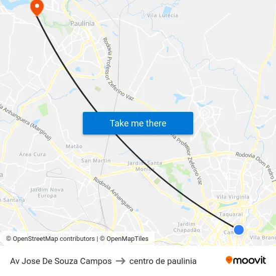 Av Jose De Souza Campos to centro de paulinia map