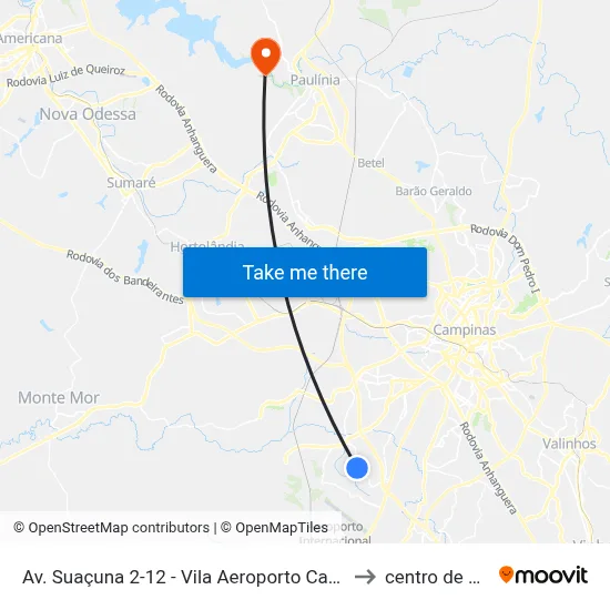 Av. Suaçuna 2-12 - Vila Aeroporto Campinas - SP Brasil to centro de paulinia map