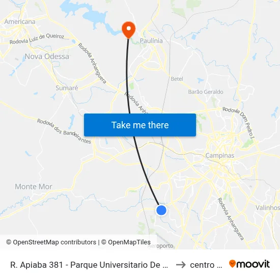 R. Apiaba 381 - Parque Universitario De Viracopos Campinas - SP 13056-485 Brasil to centro de paulinia map