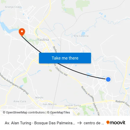 Av. Alan Turing - Bosque Das Palmeiras Campinas - SP Brasil to centro de paulinia map