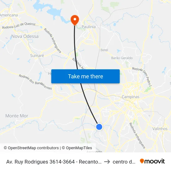 Av. Ruy Rodrigues 3614-3664 - Recanto Do Sol I Campinas - SP Brasil to centro de paulinia map