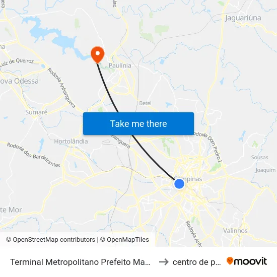 Terminal Metropolitano Prefeito Magalhães Teixeira to centro de paulinia map