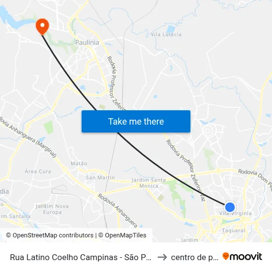 Rua Latino Coelho Campinas - São Paulo 13087 Brasil to centro de paulinia map