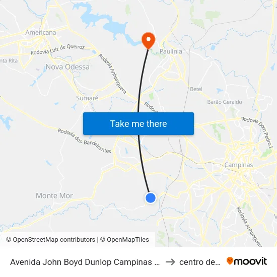 Avenida John Boyd Dunlop Campinas - São Paulo 13058 Brasil to centro de paulinia map