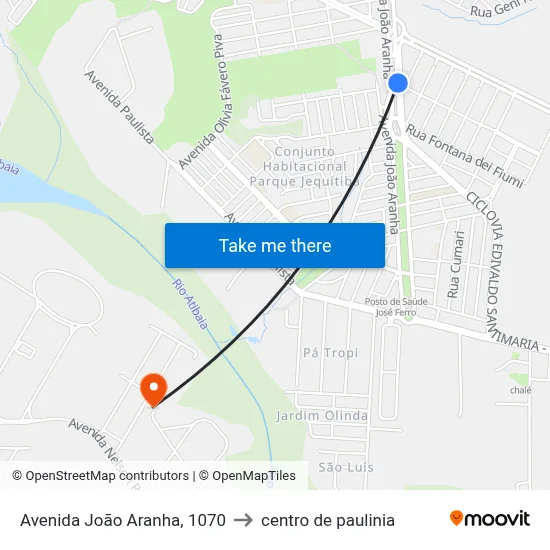 Avenida João Aranha, 1070 to centro de paulinia map