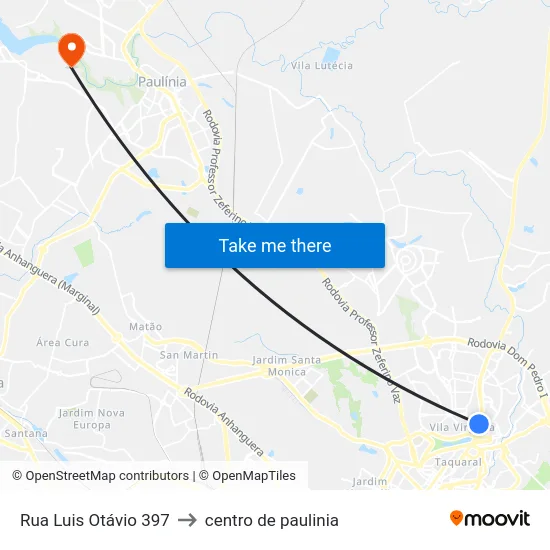 Rua Luis Otávio 397 to centro de paulinia map