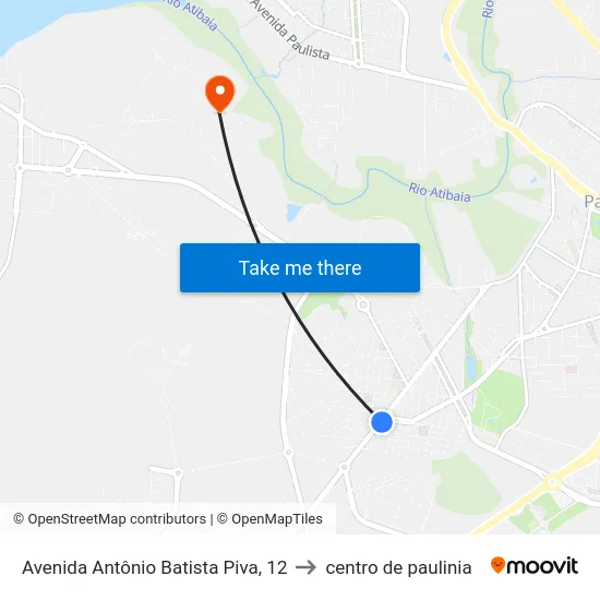 Avenida Antônio Batista Piva, 12 to centro de paulinia map