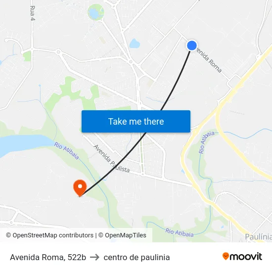 Avenida Roma, 522b to centro de paulinia map