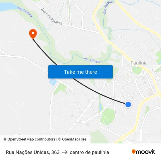 Rua Nações Unidas, 363 to centro de paulinia map