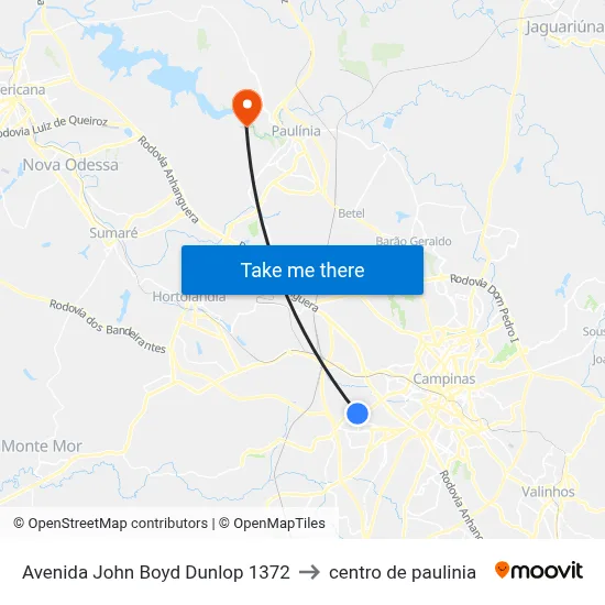 Avenida John Boyd Dunlop 1372 to centro de paulinia map