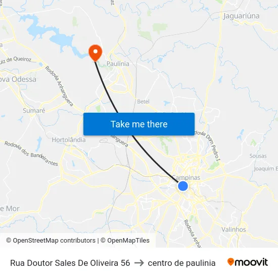 Rua Doutor Sales De Oliveira 56 to centro de paulinia map