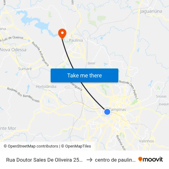 Rua Doutor Sales De Oliveira 2500 to centro de paulinia map