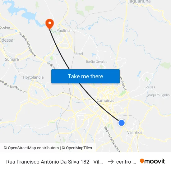 Rua Francisco Antônio Da Silva 182 - Vila Formosa Campinas - SP 13045-025 Brasil to centro de paulinia map