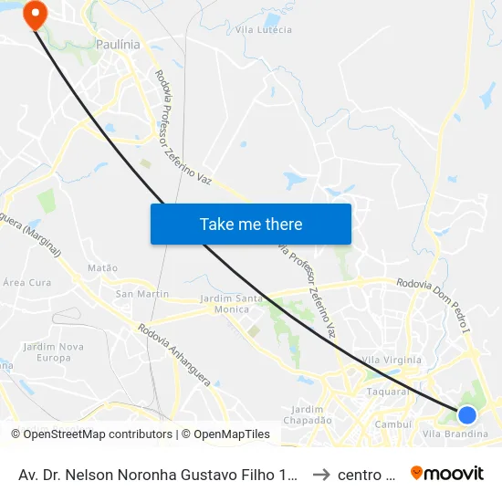 Av. Dr. Nelson Noronha Gustavo Filho 190 - Vila Brandina Campinas - SP Brasil to centro de paulinia map