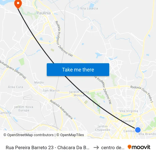 Rua Pereira Barreto 23 - Chácara Da Barra Campinas - SP Brasil to centro de paulinia map