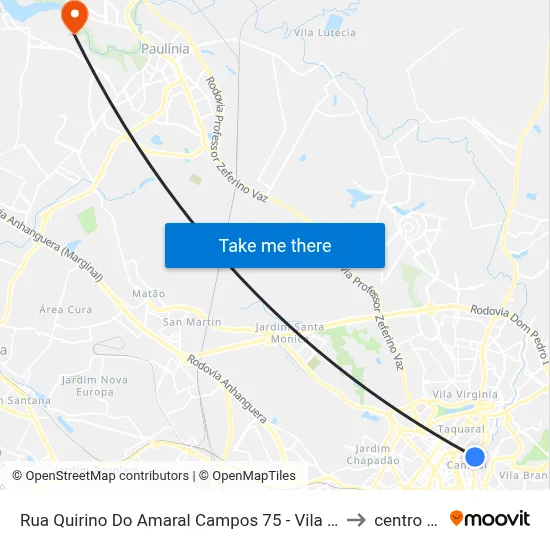 Rua Quirino Do Amaral Campos 75 - Vila Estanislau Campinas - SP 13023-570 Brasil to centro de paulinia map