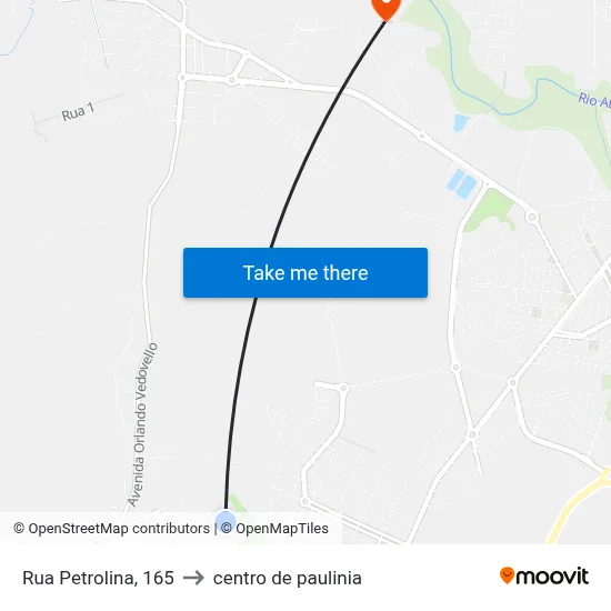 Rua Petrolina, 165 to centro de paulinia map