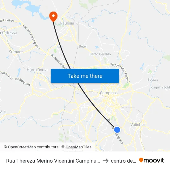 Rua Thereza Merino Vicentini Campinas - São Paulo 13042 Brasil to centro de paulinia map