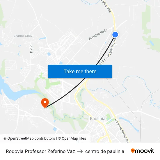 Rodovia Professor Zeferino Vaz to centro de paulinia map