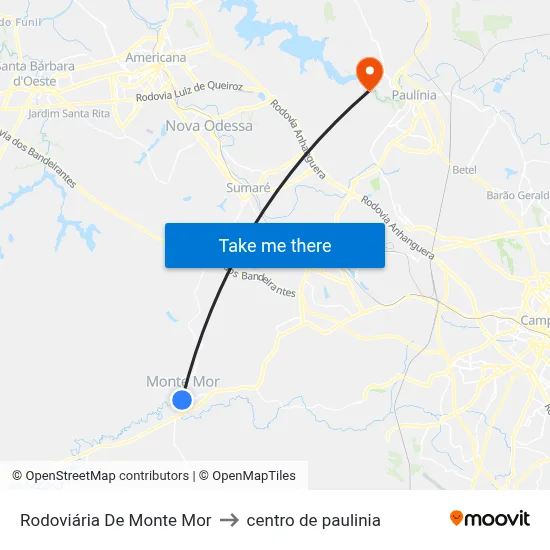 Rodoviária De Monte Mor to centro de paulinia map