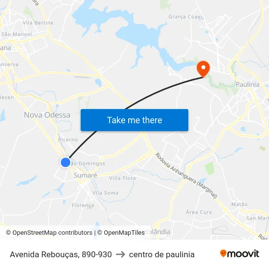 Avenida Rebouças, 890-930 to centro de paulinia map