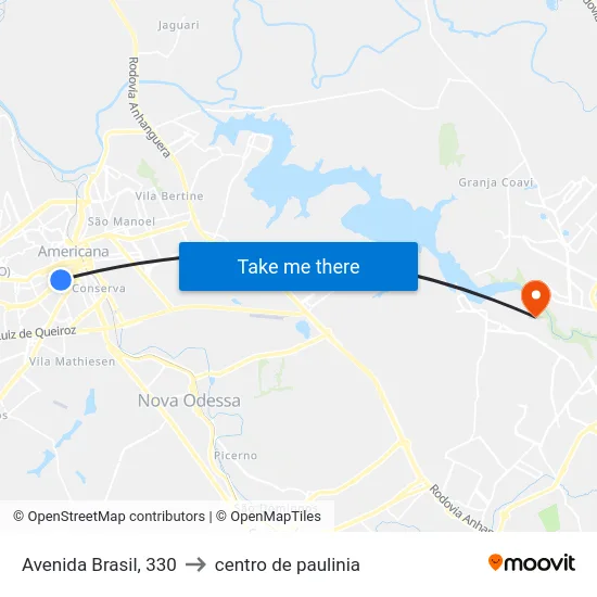 Avenida Brasil, 330 to centro de paulinia map