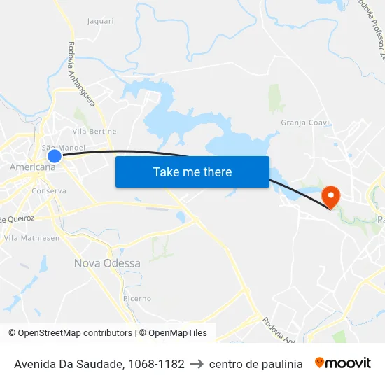 Avenida Da Saudade, 1068-1182 to centro de paulinia map