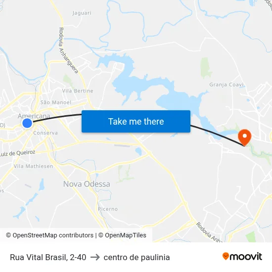 Rua Vital Brasil, 2-40 to centro de paulinia map