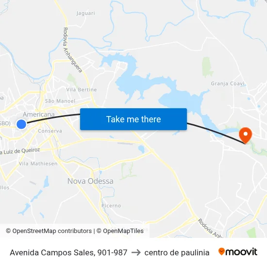 Avenida Campos Sales, 901-987 to centro de paulinia map