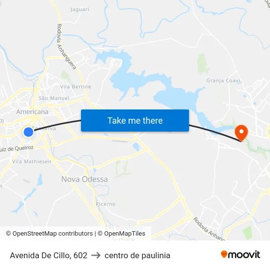 Avenida De Cillo, 602 to centro de paulinia map