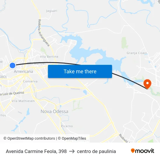 Avenida Carmine Feola, 398 to centro de paulinia map