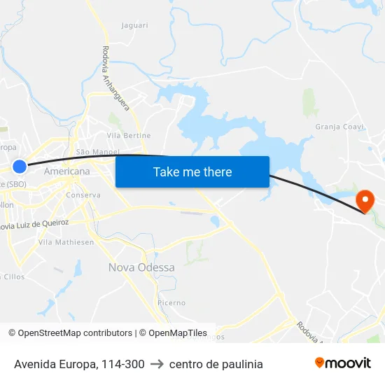 Avenida Europa, 114-300 to centro de paulinia map