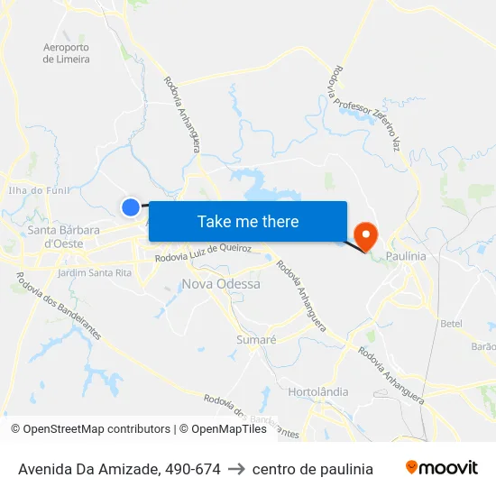 Avenida Da Amizade, 490-674 to centro de paulinia map