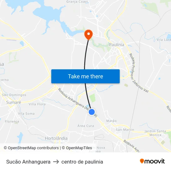 Sucão Anhanguera to centro de paulinia map