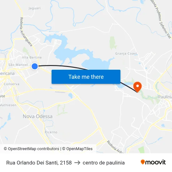 Rua Orlando Dei Santi, 2158 to centro de paulinia map