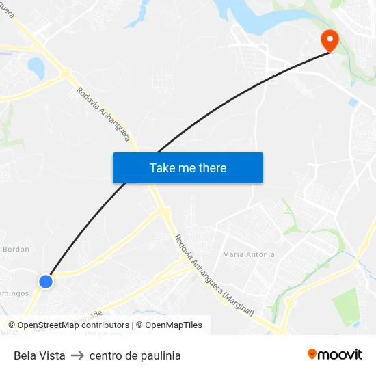 Bela Vista to centro de paulinia map