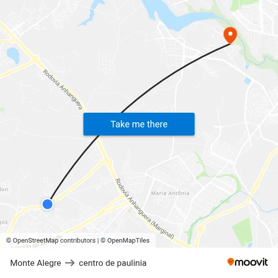 Monte Alegre to centro de paulinia map
