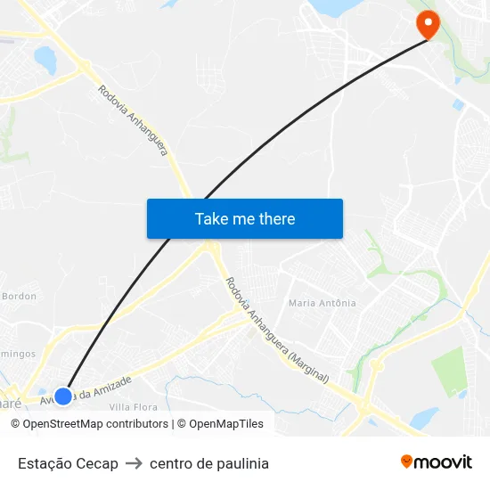 Estação Cecap to centro de paulinia map